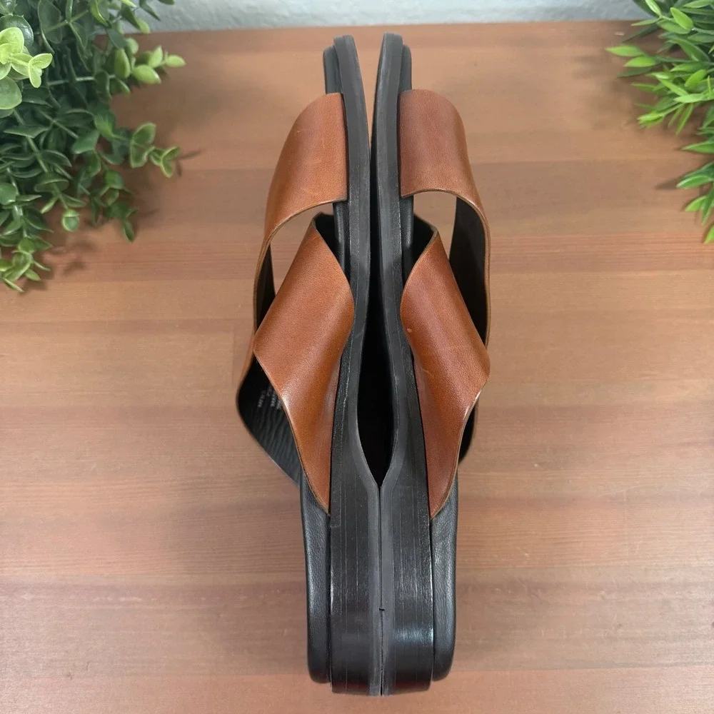 Cole Haan Mens Grand OS Cross Strap British Tan Leather Slide Sandals Size 9